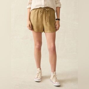 FAHERTY Laguna Linen Tie-Waist Shorts 3” Antique Bronze Tan Sz Small